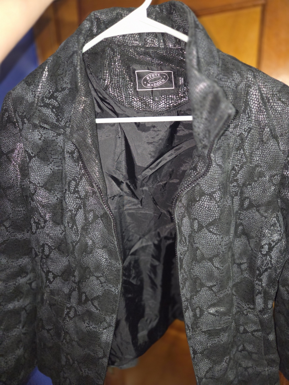 Steve Madden Black Snake-Texture Zip Jacket